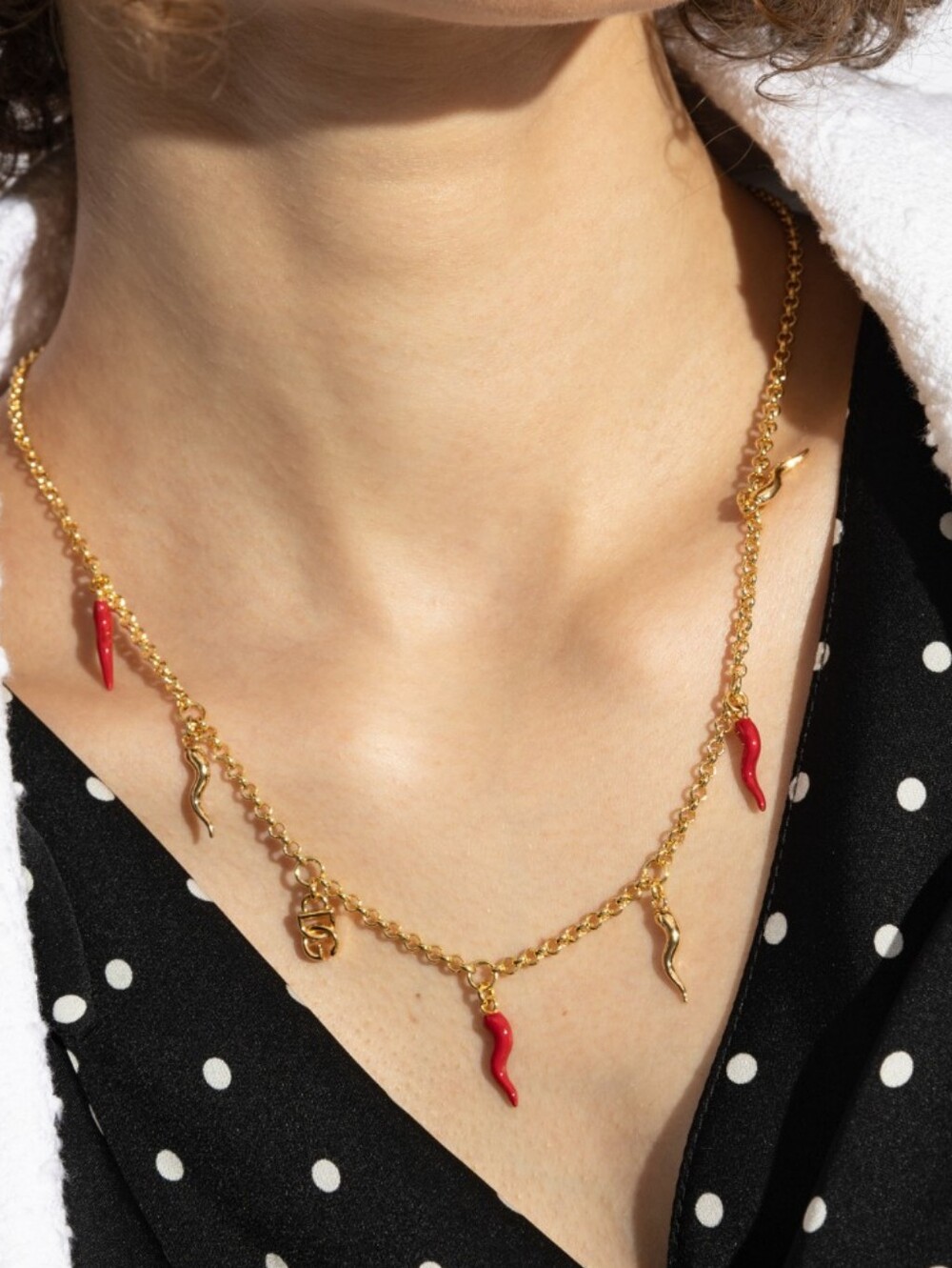 Dolce And Gabbana Gold and Red Charm Chili Pendant Necklace - Women Jewelry